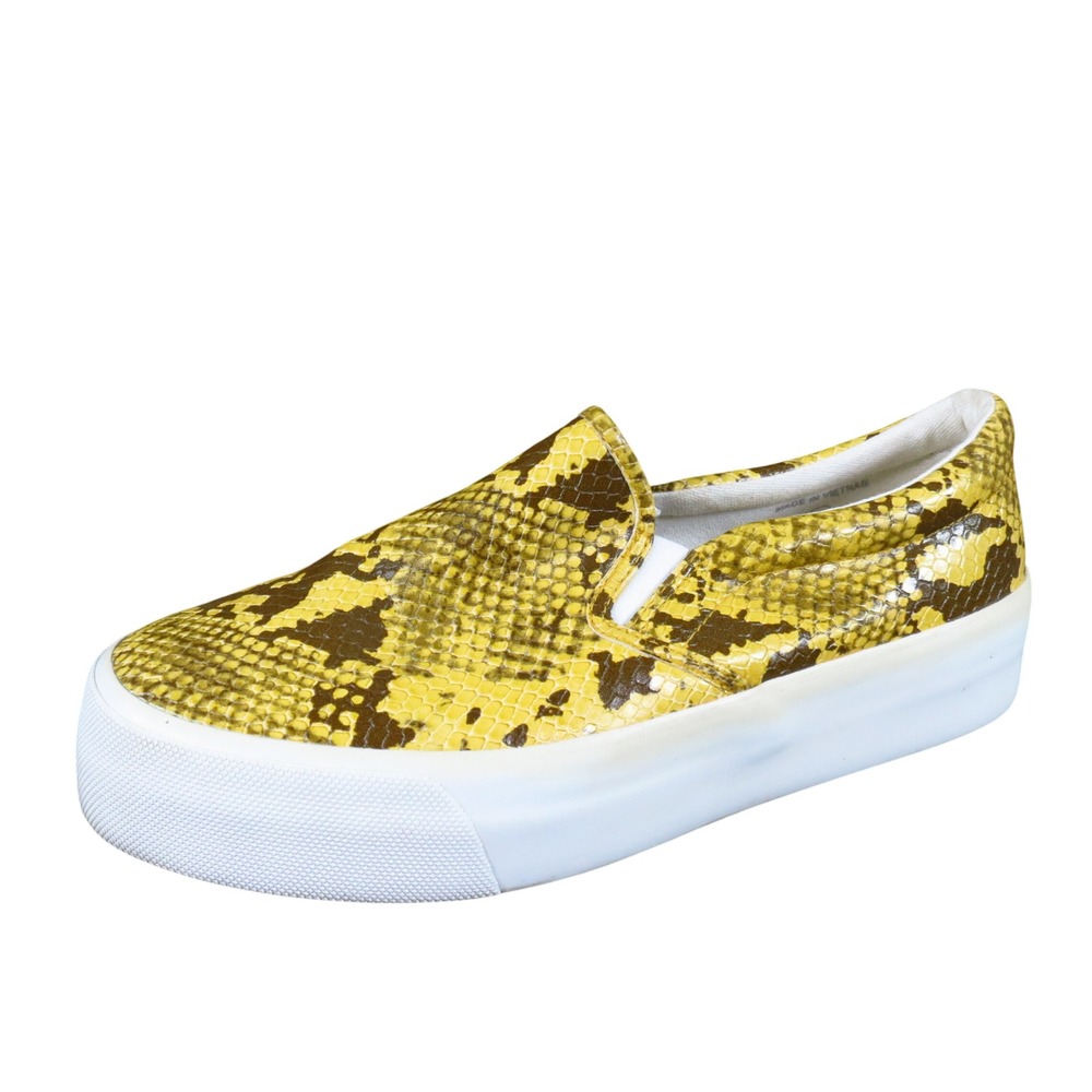 ASOS Women Slip On Platform Sneaker Size 6 Fashion Yellow Snakeskin Embossed